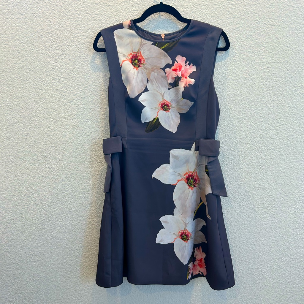 Ted Baker London Chatsworth A-Line Floral Dress In Grey | Us Size 6